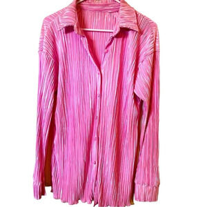 NWOT Y2K Women’s Oversized Plise Pleated Button Down Shirt